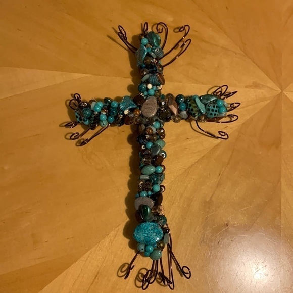 Handmade Wire wrapped cross with beads and stones - Picture 1 of 8